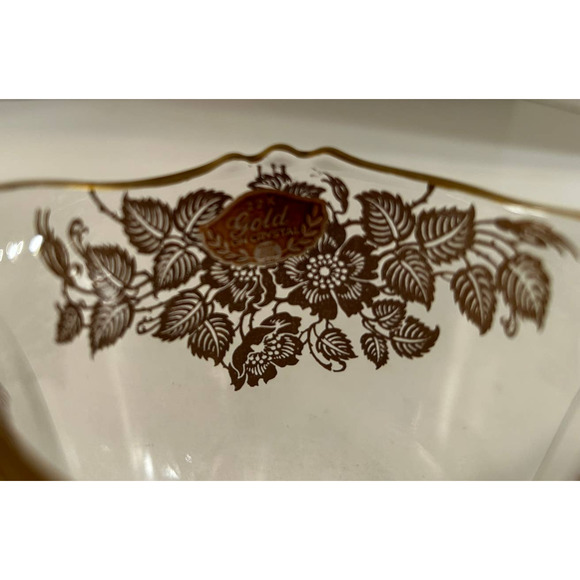VTG Silver City Glass Co. 22K Gold Floral Overlay Crystal Sugar Bowl & Creamer - Picture 7 of 7